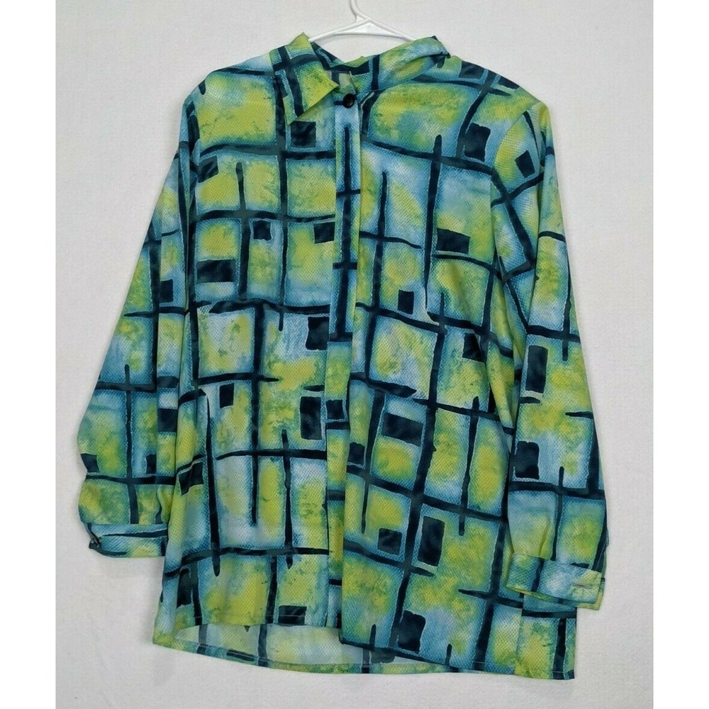 Beverly Rose‎ Usa Womens Shirt Blouse Size L Polyester Blue Green